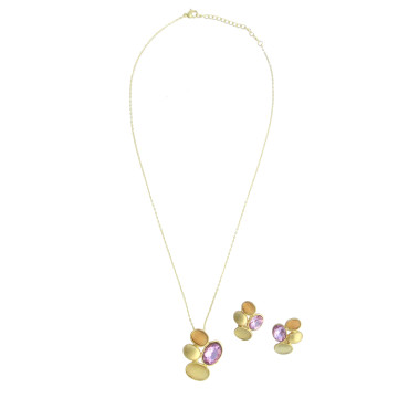 Collier et boucles d'oreilles plaqué or LILAS